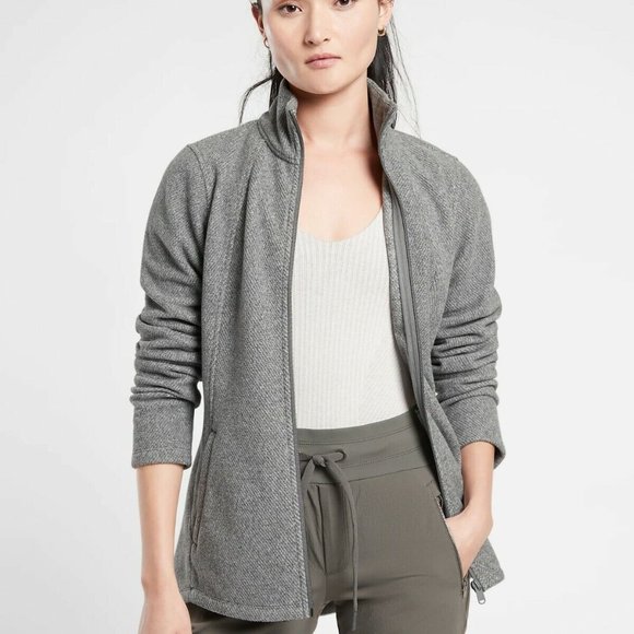 Athleta Stroll Full Zip Fleece Jacket, Egret Grey, M - Picture 1 of 7